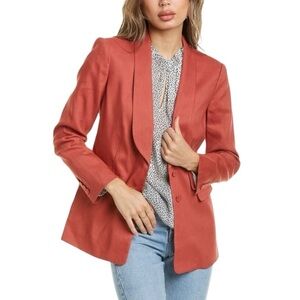 REBECCA TAYLOR Tailored Coral Orange Pink Linen Blazer Jacket‎ Work Party 10